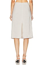 MATTHEW BRUCH Twist Midi Skirt in Oatmeal Stripe, view 3, click to view large image.