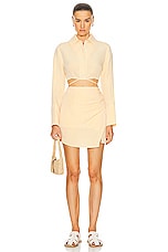 MATTHEW BRUCH Wrap Draped Mini Skirt in Mango, view 5, click to view large image.