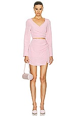 MATTHEW BRUCH Wrap Draped Mini Skirt in Pink, view 5, click to view large image.