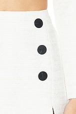 MATTHEW BRUCH Button Kick Pleat Mini Skirt in White Tweed, view 6, click to view large image.