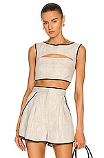 MATTHEW BRUCH Bound Cutout Crop Top in Oatmeal & Black, view 1, click to view large image.