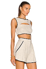 MATTHEW BRUCH Bound Cutout Crop Top in Oatmeal & Black, view 2, click to view large image.