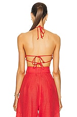 MATTHEW BRUCH Tie Halter Crop Top in Red, view 3, click to view large image.