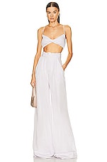 MATTHEW BRUCH Twist Bandeau Crop Top in Lavender Viscose Linen, view 4, click to view large image.