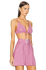 MATTHEW BRUCH Triangle Tie Front Crop Top in Orchid Linen, view 2, click to view large image.
