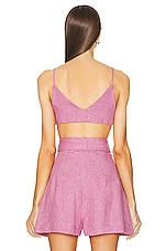MATTHEW BRUCH Triangle Tie Front Crop Top in Orchid Linen, view 3, click to view large image.