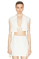 MATTHEW BRUCH Vest with Triangle Top in White Viscose Linen, view 1, click to view large image.