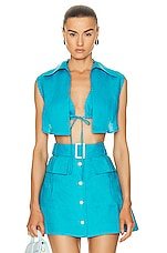 MATTHEW BRUCH Vest With Triangle Top in Aquamarine, view 1, click to view large image.