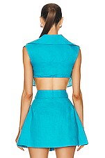 MATTHEW BRUCH Vest With Triangle Top in Aquamarine, view 3, click to view large image.