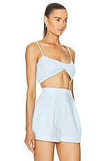 MATTHEW BRUCH Twist Bandeau Crop Top in Aqua, view 2, click to view large image.