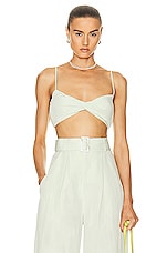 MATTHEW BRUCH Twist Bandeau Crop Top in Pear, view 1, click to view large image.