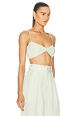 MATTHEW BRUCH Twist Bandeau Crop Top in Pear, view 2, click to view large image.