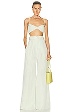 MATTHEW BRUCH Twist Bandeau Crop Top in Pear, view 4, click to view large image.