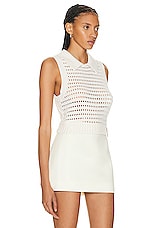 MATTHEW BRUCH Knit Mesh Collared Tank Top in Cream, view 2, click to view large image.