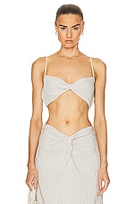 MATTHEW BRUCH Twist Bandeau Crop Top in Oatmeal Stripe, view 1, click to view large image.