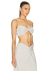 MATTHEW BRUCH Twist Bandeau Crop Top in Oatmeal Stripe, view 2, click to view large image.
