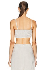 MATTHEW BRUCH Twist Bandeau Crop Top in Oatmeal Stripe, view 3, click to view large image.