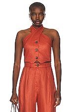 MATTHEW BRUCH Twist Button Up Vest in Terracotta, view 1, click to view large image.