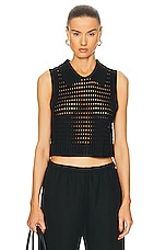 MATTHEW BRUCH Knit Mesh Collared Tank Top in Black, view 1, click to view large image.
