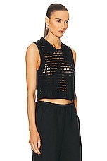 MATTHEW BRUCH Knit Mesh Collared Tank Top in Black, view 2, click to view large image.