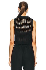 MATTHEW BRUCH Knit Mesh Collared Tank Top in Black, view 3, click to view large image.