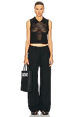 MATTHEW BRUCH Knit Mesh Collared Tank Top in Black, view 4, click to view large image.