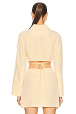 MATTHEW BRUCH Long Sleeve Cropped Button Up Shirt in Mango, view 3, click to view large image.