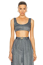 MATTHEW BRUCH Seamed Bra Top in Denim, view 1, click to view large image.