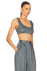 MATTHEW BRUCH Seamed Bra Top in Denim, view 2, click to view large image.