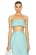 MATTHEW BRUCH Structured Bandeau Crop Top in Seafoam Melange, view 1, click to view large image.