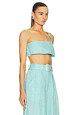 MATTHEW BRUCH Structured Bandeau Crop Top in Seafoam Melange, view 2, click to view large image.