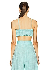 MATTHEW BRUCH Structured Bandeau Crop Top in Seafoam Melange, view 3, click to view large image.