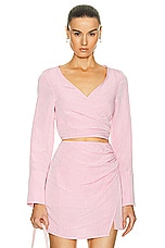 MATTHEW BRUCH Wrap Long Sleeve Top in Pink, view 1, click to view large image.