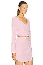 MATTHEW BRUCH Wrap Long Sleeve Top in Pink, view 2, click to view large image.
