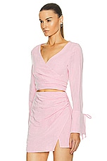 MATTHEW BRUCH Wrap Long Sleeve Top in Pink, view 3, click to view large image.