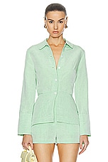 MATTHEW BRUCH Blouson Long Sleeve Blouse in Green, view 1, click to view large image.