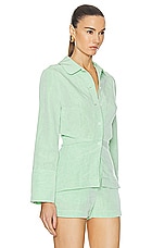 MATTHEW BRUCH Blouson Long Sleeve Blouse in Green, view 2, click to view large image.