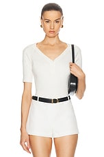 MATTHEW BRUCH Polo Rib Knit Crop Top in White, view 1, click to view large image.