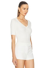 MATTHEW BRUCH Polo Rib Knit Crop Top in White, view 2, click to view large image.