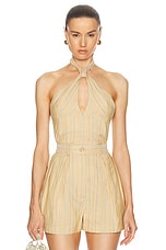 MATTHEW BRUCH Knotted Halter Top in Avocado Striped, view 1, click to view large image.