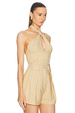 MATTHEW BRUCH Knotted Halter Top in Avocado Striped, view 2, click to view large image.