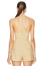 MATTHEW BRUCH Knotted Halter Top in Avocado Striped, view 3, click to view large image.
