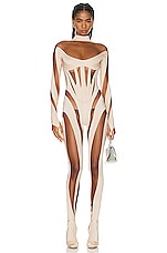 Mugler Gloved Catsuit in Powder & Nude 02, view 1, click to view large image.