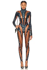 Mugler Long Sleeve Jumpsuit in Warped Snake Black & Nude 02, view 1, click to view large image.