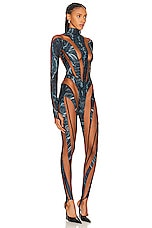 Mugler Long Sleeve Jumpsuit in Warped Snake Black & Nude 02, view 2, click to view large image.