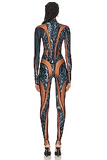 Mugler Long Sleeve Jumpsuit in Warped Snake Black & Nude 02, view 3, click to view large image.