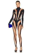 Mugler High Neck Catsuit in Black & Nude 01 | FWRD