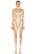 Mugler Gloved Catsuit in Powder & Nude 01, view 1, click to view large image.