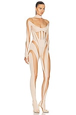 Mugler Gloved Catsuit in Powder & Nude 01, view 2, click to view large image.