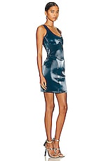 Mugler Glossy Embossed Dress in Teal, view 2, click to view large image.
